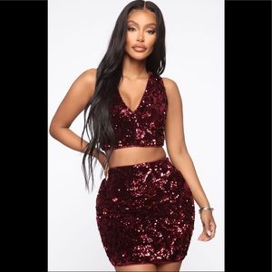 Size small burgundy two piece set - top and skirt